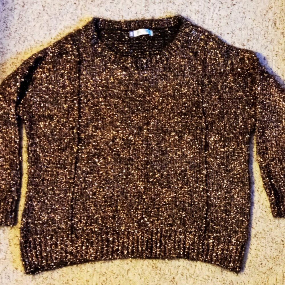 SALE***Nice Jennifer Lopez Sweater Women's Sz L Metallic Gold Copper Black Cozy - Picture 4 of 12
